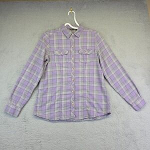 Eddie Bauer Top Women M Purple Long Sleeve Button Up Flannel Plaid Western Shirt